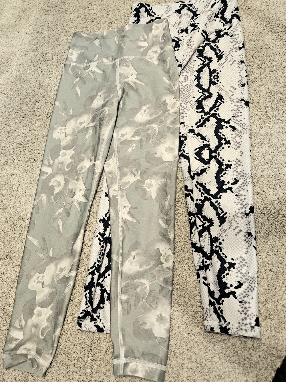 Floral Sage  And Black And Gray Snake High-Waist Leggings, Size Medium